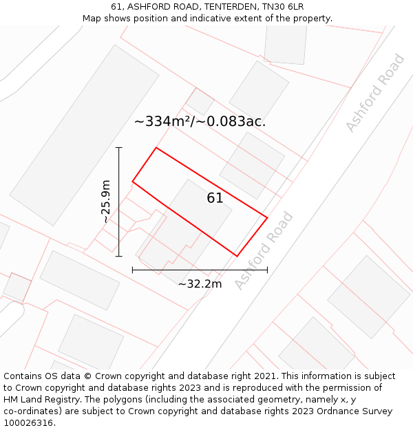 61, ASHFORD ROAD, TENTERDEN, TN30 6LR: Plot and title map