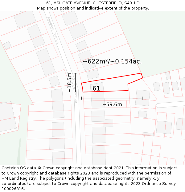 61, ASHGATE AVENUE, CHESTERFIELD, S40 1JD: Plot and title map