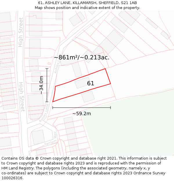 61, ASHLEY LANE, KILLAMARSH, SHEFFIELD, S21 1AB: Plot and title map