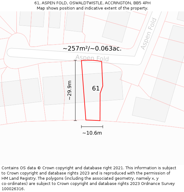 61, ASPEN FOLD, OSWALDTWISTLE, ACCRINGTON, BB5 4PH: Plot and title map