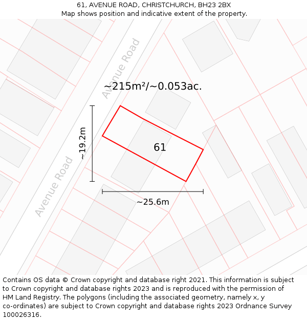 61, AVENUE ROAD, CHRISTCHURCH, BH23 2BX: Plot and title map