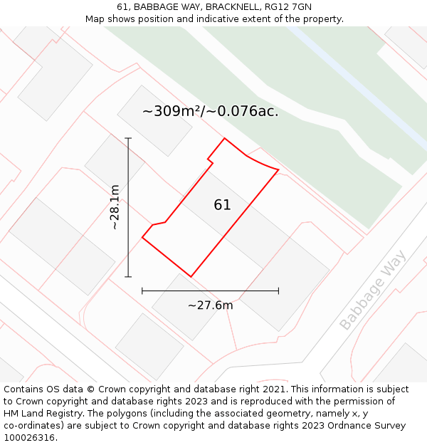 61, BABBAGE WAY, BRACKNELL, RG12 7GN: Plot and title map