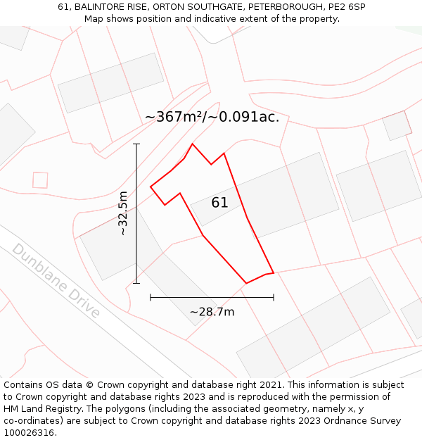 61, BALINTORE RISE, ORTON SOUTHGATE, PETERBOROUGH, PE2 6SP: Plot and title map