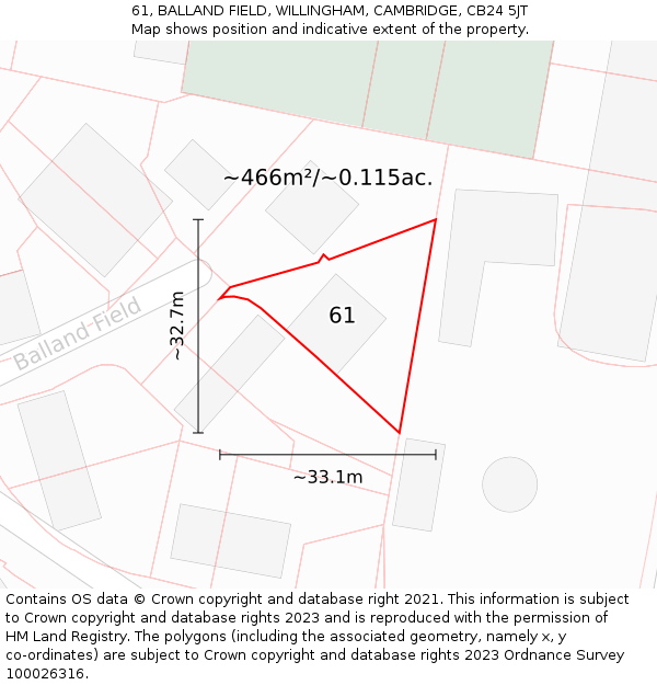 61, BALLAND FIELD, WILLINGHAM, CAMBRIDGE, CB24 5JT: Plot and title map