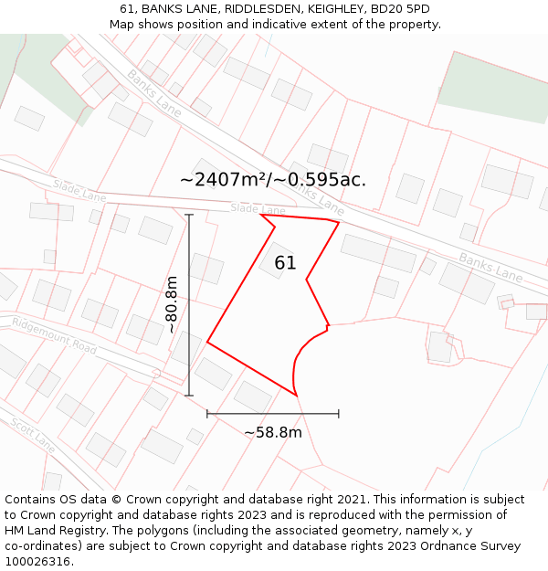 61, BANKS LANE, RIDDLESDEN, KEIGHLEY, BD20 5PD: Plot and title map