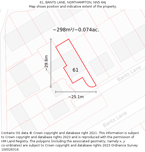 61, BANTS LANE, NORTHAMPTON, NN5 6AJ: Plot and title map