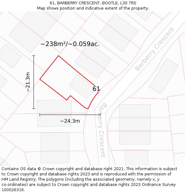 61, BARBERRY CRESCENT, BOOTLE, L30 7RS: Plot and title map
