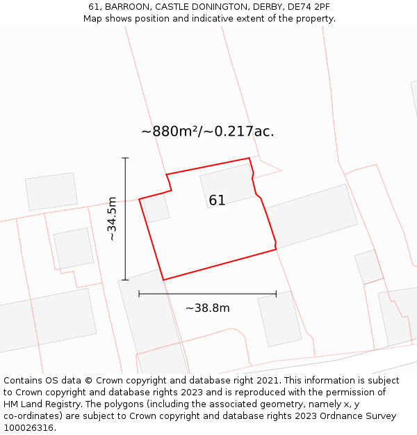 61, BARROON, CASTLE DONINGTON, DERBY, DE74 2PF: Plot and title map