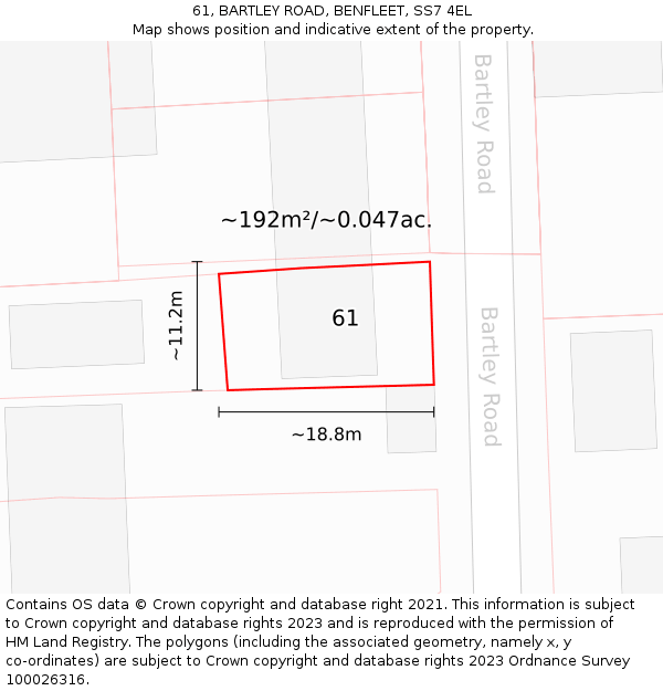 61, BARTLEY ROAD, BENFLEET, SS7 4EL: Plot and title map