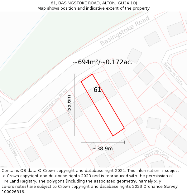 61, BASINGSTOKE ROAD, ALTON, GU34 1QJ: Plot and title map