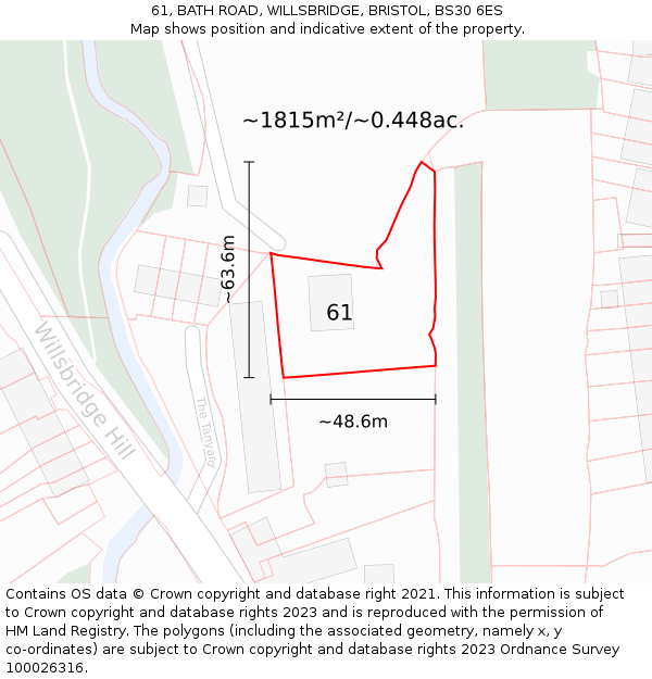 61, BATH ROAD, WILLSBRIDGE, BRISTOL, BS30 6ES: Plot and title map
