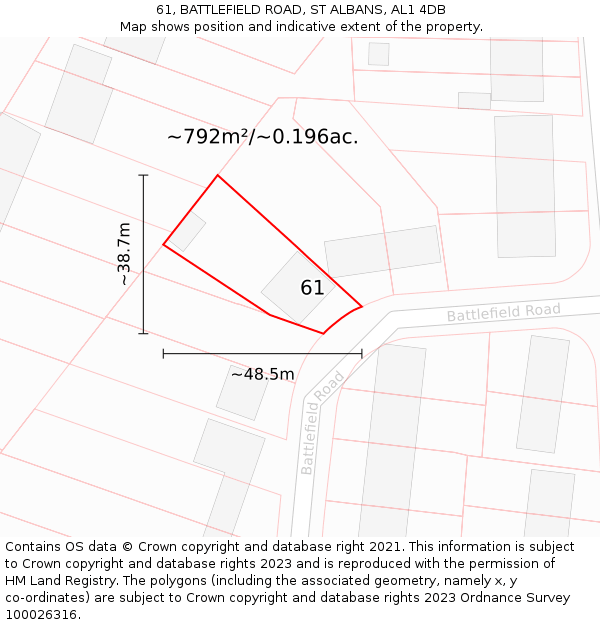 61, BATTLEFIELD ROAD, ST ALBANS, AL1 4DB: Plot and title map