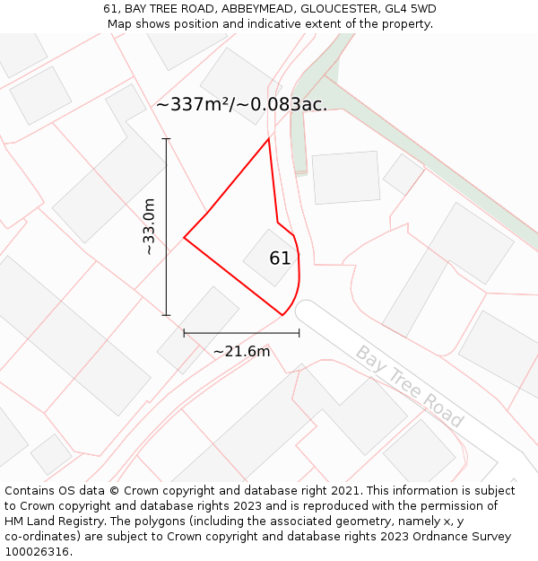 61, BAY TREE ROAD, ABBEYMEAD, GLOUCESTER, GL4 5WD: Plot and title map