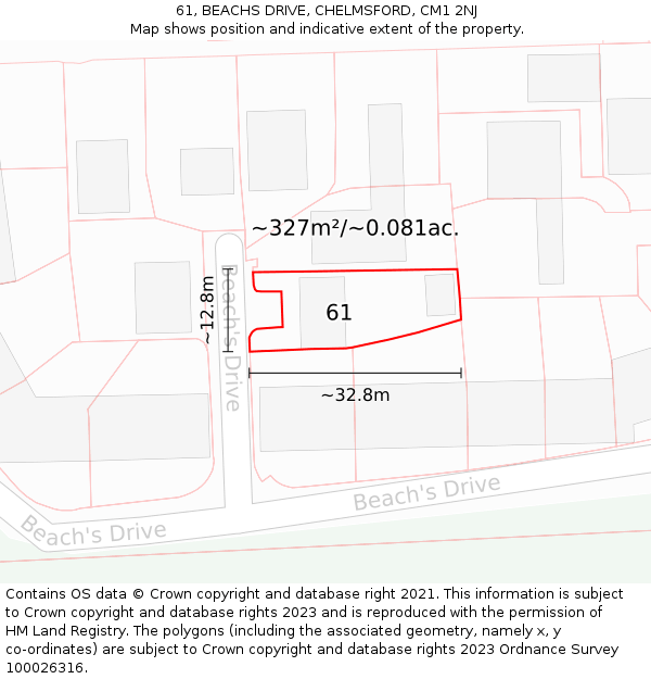 61, BEACHS DRIVE, CHELMSFORD, CM1 2NJ: Plot and title map