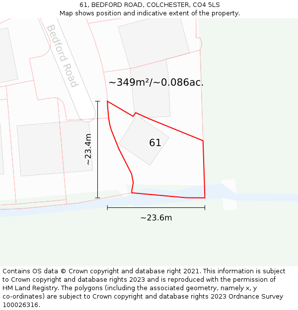 61, BEDFORD ROAD, COLCHESTER, CO4 5LS: Plot and title map