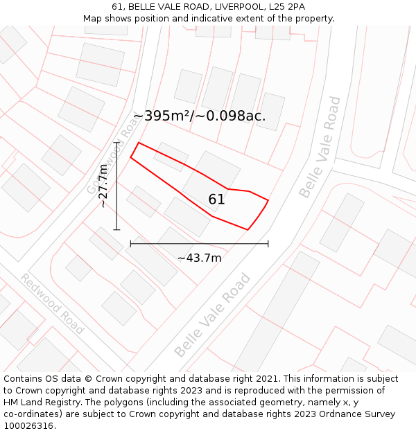 61, BELLE VALE ROAD, LIVERPOOL, L25 2PA: Plot and title map
