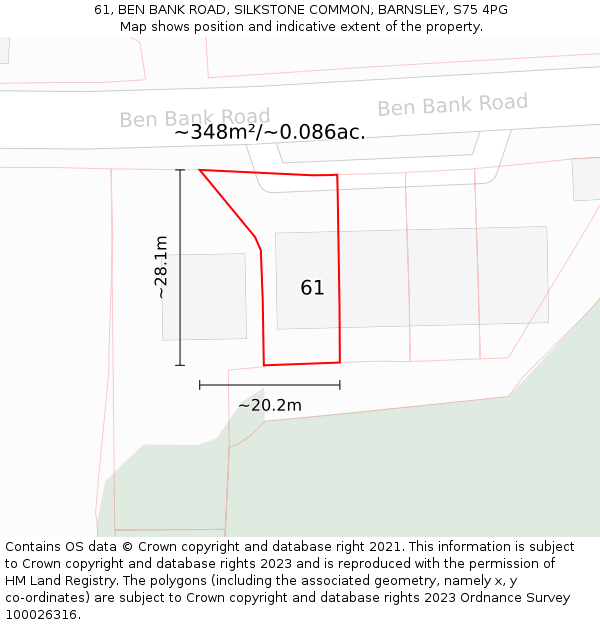 61, BEN BANK ROAD, SILKSTONE COMMON, BARNSLEY, S75 4PG: Plot and title map