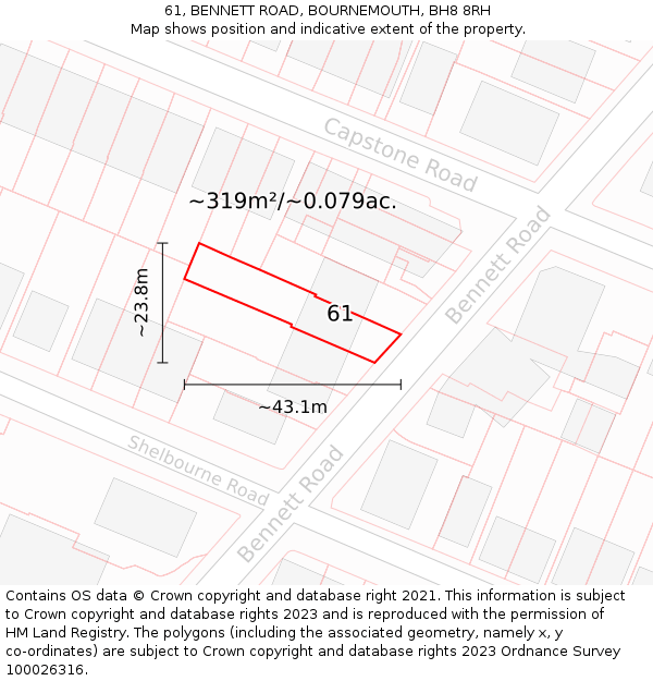 61, BENNETT ROAD, BOURNEMOUTH, BH8 8RH: Plot and title map