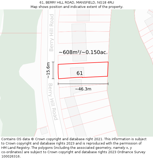 61, BERRY HILL ROAD, MANSFIELD, NG18 4RU: Plot and title map