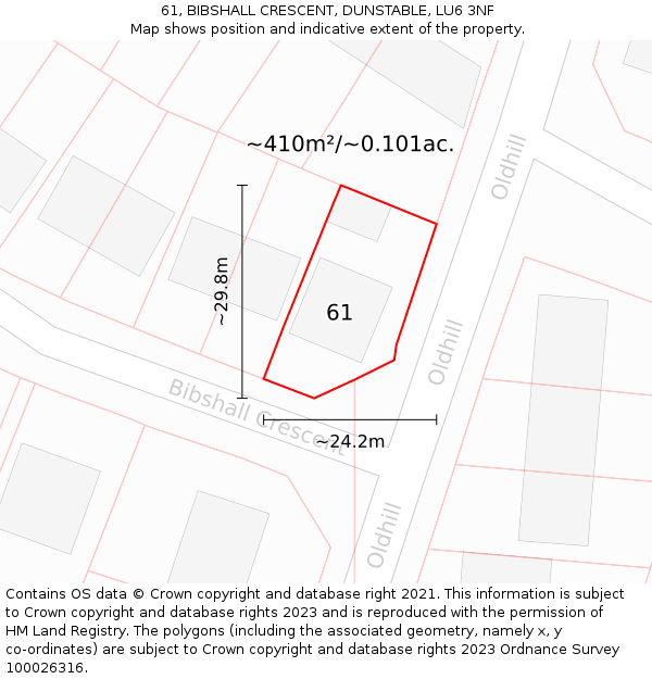 61, BIBSHALL CRESCENT, DUNSTABLE, LU6 3NF: Plot and title map