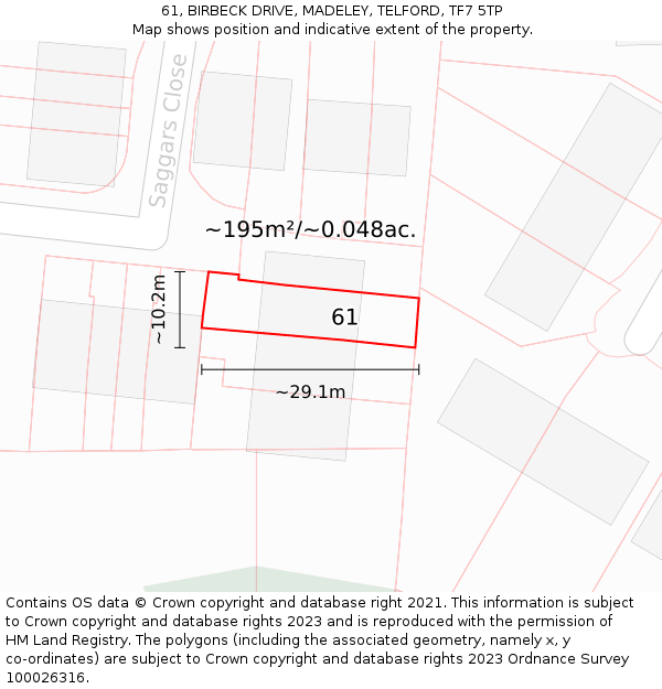 61, BIRBECK DRIVE, MADELEY, TELFORD, TF7 5TP: Plot and title map
