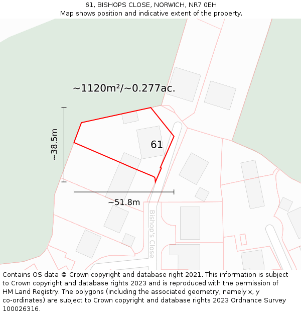 61, BISHOPS CLOSE, NORWICH, NR7 0EH: Plot and title map