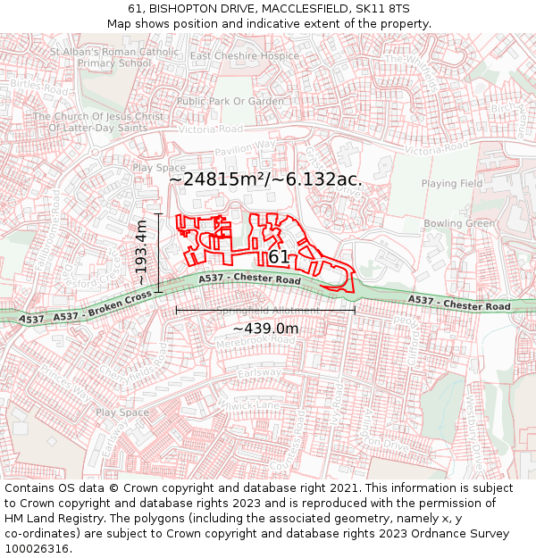 61, BISHOPTON DRIVE, MACCLESFIELD, SK11 8TS: Plot and title map
