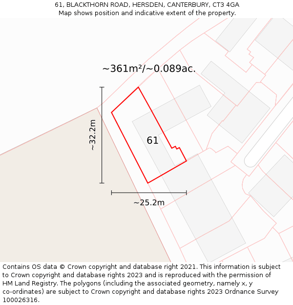 61, BLACKTHORN ROAD, HERSDEN, CANTERBURY, CT3 4GA: Plot and title map