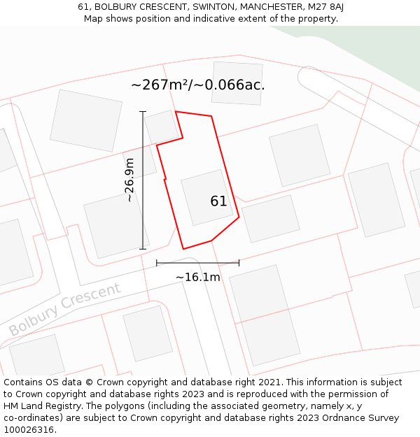 61, BOLBURY CRESCENT, SWINTON, MANCHESTER, M27 8AJ: Plot and title map