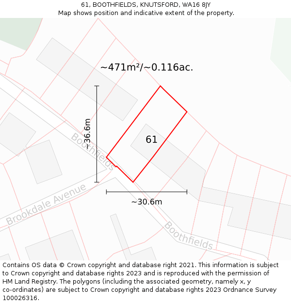 61, BOOTHFIELDS, KNUTSFORD, WA16 8JY: Plot and title map