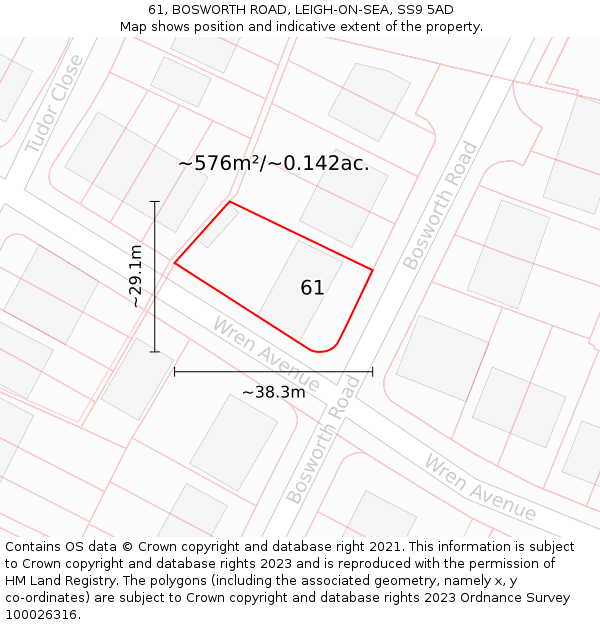 61, BOSWORTH ROAD, LEIGH-ON-SEA, SS9 5AD: Plot and title map