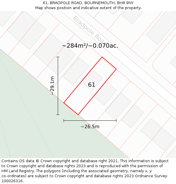 61, BRADPOLE ROAD, BOURNEMOUTH, BH8 9NY: Plot and title map