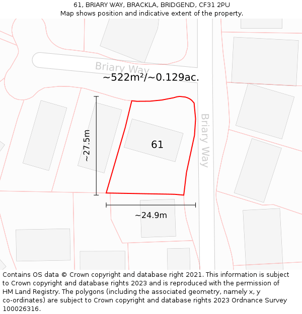 61, BRIARY WAY, BRACKLA, BRIDGEND, CF31 2PU: Plot and title map