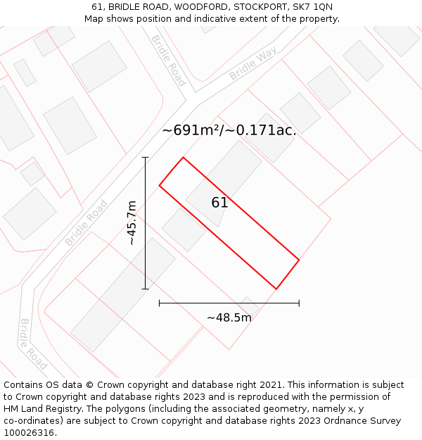 61, BRIDLE ROAD, WOODFORD, STOCKPORT, SK7 1QN: Plot and title map