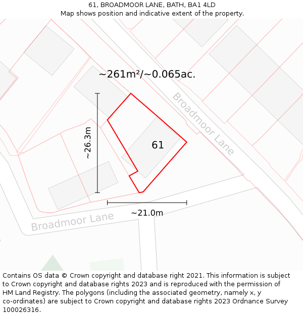 61, BROADMOOR LANE, BATH, BA1 4LD: Plot and title map