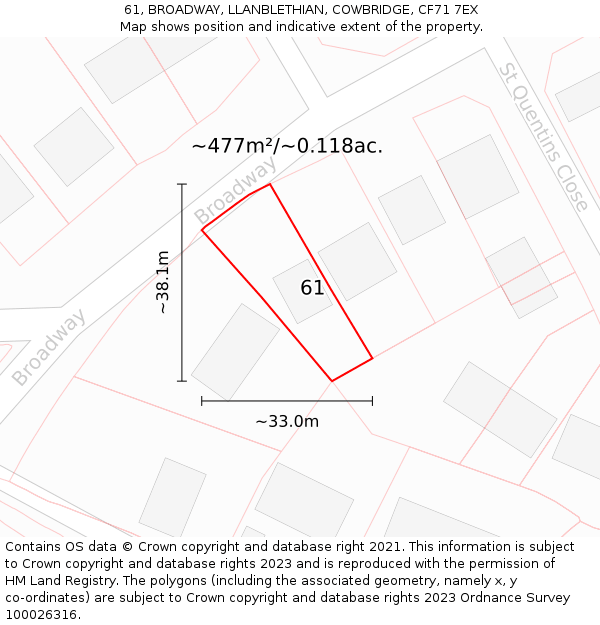 61, BROADWAY, LLANBLETHIAN, COWBRIDGE, CF71 7EX: Plot and title map
