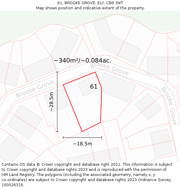 61, BROOKE GROVE, ELY, CB6 3WT: Plot and title map