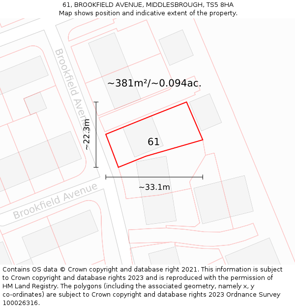 61, BROOKFIELD AVENUE, MIDDLESBROUGH, TS5 8HA: Plot and title map