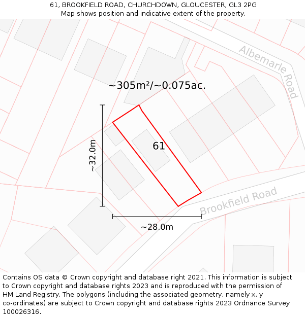 61, BROOKFIELD ROAD, CHURCHDOWN, GLOUCESTER, GL3 2PG: Plot and title map