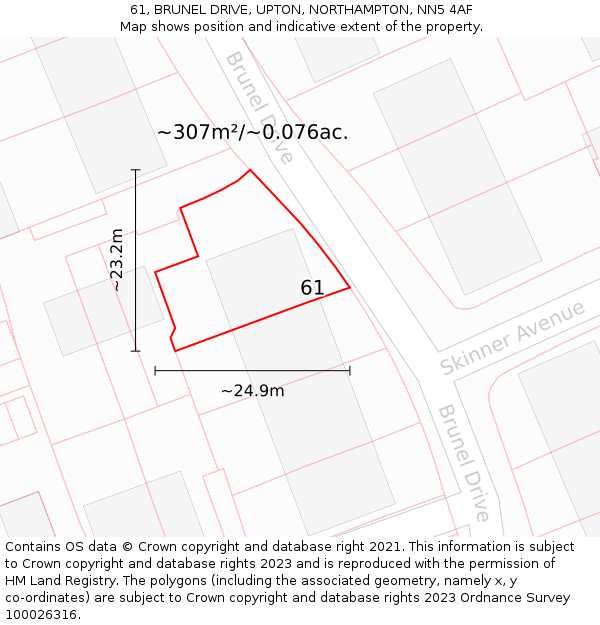 61, BRUNEL DRIVE, UPTON, NORTHAMPTON, NN5 4AF: Plot and title map