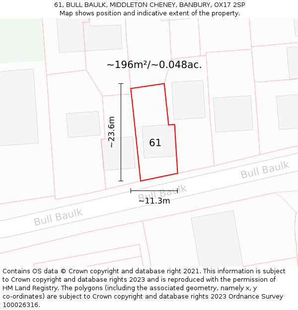 61, BULL BAULK, MIDDLETON CHENEY, BANBURY, OX17 2SP: Plot and title map