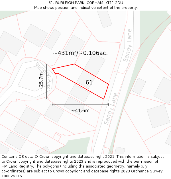 61, BURLEIGH PARK, COBHAM, KT11 2DU: Plot and title map