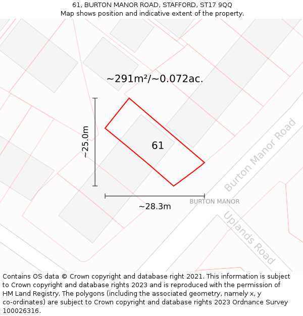 61, BURTON MANOR ROAD, STAFFORD, ST17 9QQ: Plot and title map