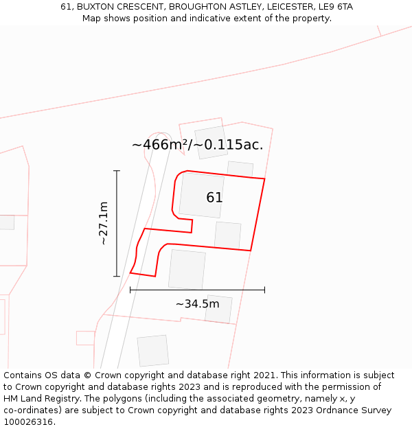 61, BUXTON CRESCENT, BROUGHTON ASTLEY, LEICESTER, LE9 6TA: Plot and title map