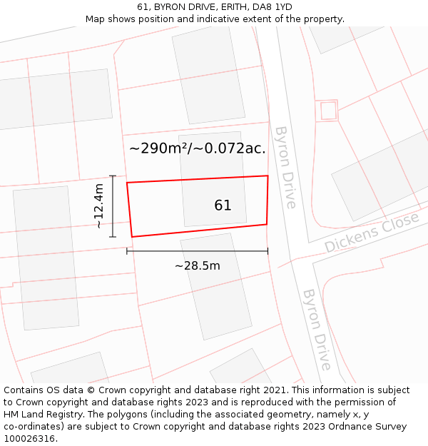 61, BYRON DRIVE, ERITH, DA8 1YD: Plot and title map