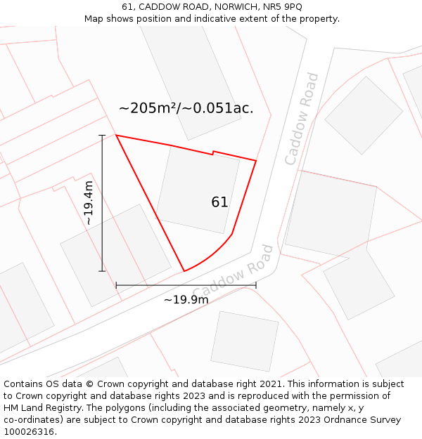 61, CADDOW ROAD, NORWICH, NR5 9PQ: Plot and title map