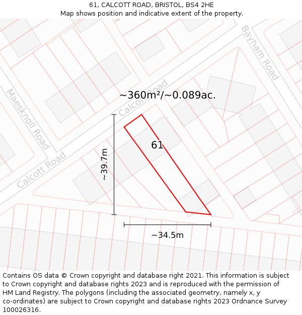 61, CALCOTT ROAD, BRISTOL, BS4 2HE: Plot and title map