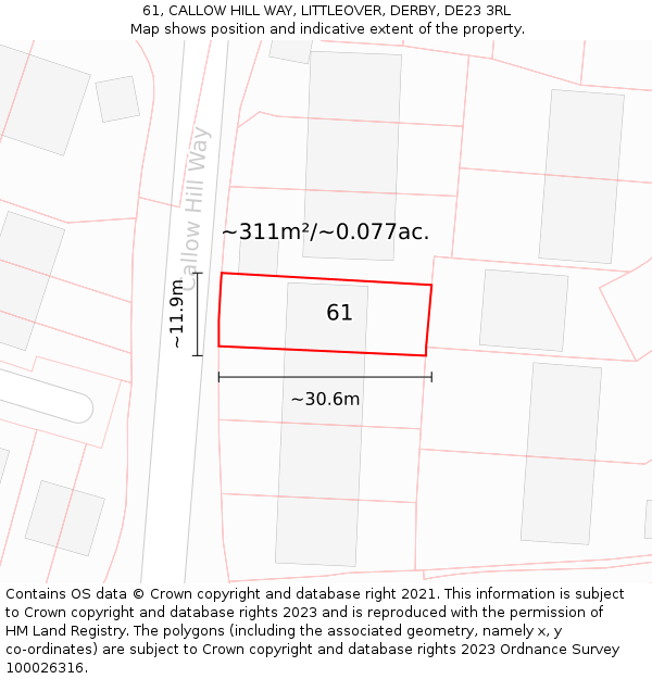 61, CALLOW HILL WAY, LITTLEOVER, DERBY, DE23 3RL: Plot and title map