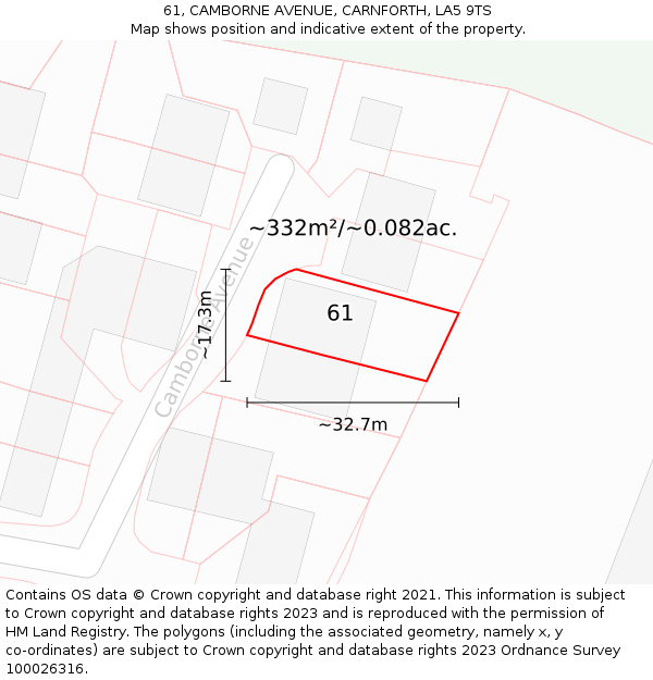 61, CAMBORNE AVENUE, CARNFORTH, LA5 9TS: Plot and title map