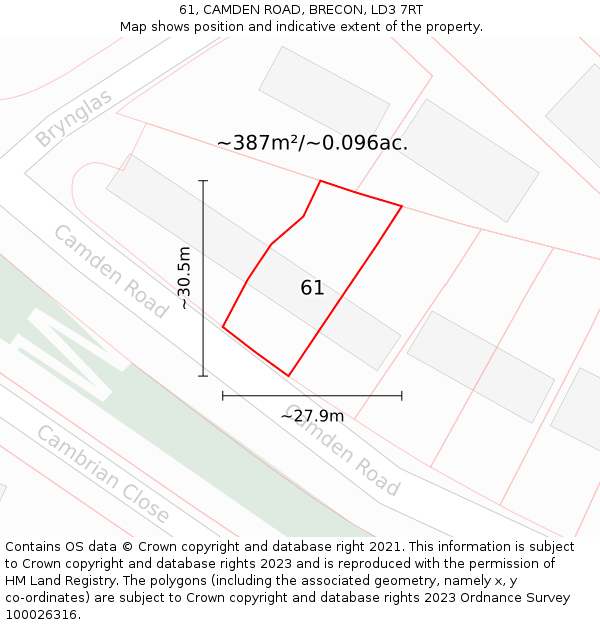 61, CAMDEN ROAD, BRECON, LD3 7RT: Plot and title map